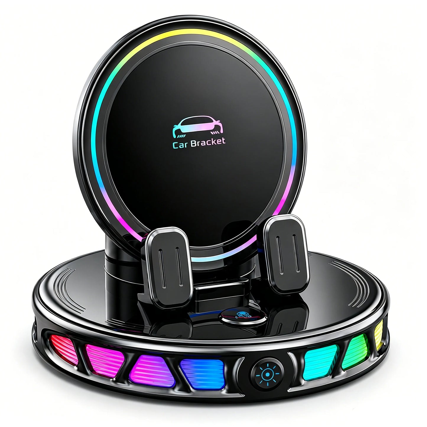 Magnetic Wireless Charging Car Phone Mount, 360° Rotating Auto-Lock Holder with RGB Ambient Light, Ultra Strong Vacuum Suction Dashboard Mount for Iphone & Android,Car Accessories for Girls