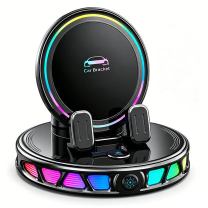 Magnetic Wireless Charging Car Phone Mount, 360° Rotating Auto-Lock Holder with RGB Ambient Light, Ultra Strong Vacuum Suction Dashboard Mount for Iphone & Android,Car Accessories for Girls