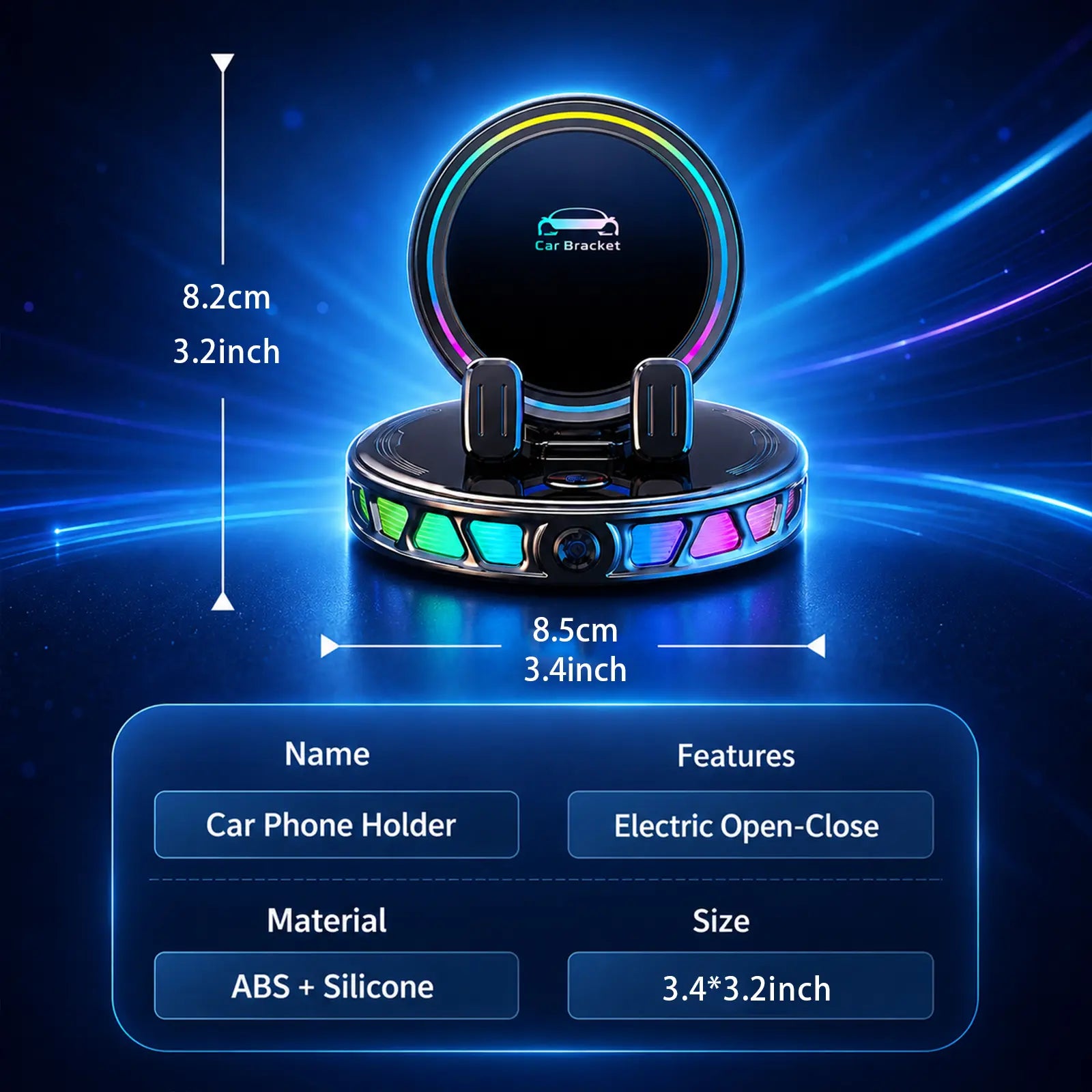 Magnetic Wireless Charging Car Phone Mount, 360° Rotating Auto-Lock Holder with RGB Ambient Light, Ultra Strong Vacuum Suction Dashboard Mount for Iphone & Android,Car Accessories for Girls