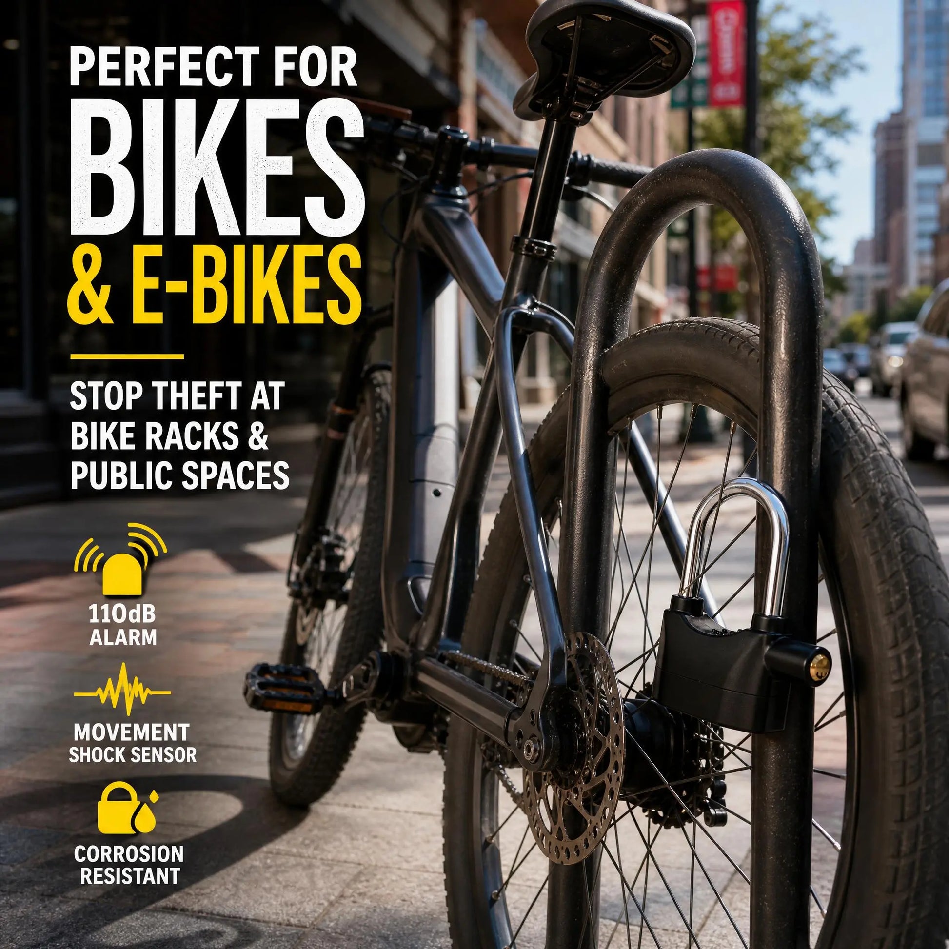 Anti-Theft Alarm Padlock with Lock Hasps, Aluminum Alloy Material，110Db Loud Siren, Heavy Duty Weatherproof Security Lock, Key/Combination Access, Vibration-Triggered Alarm for Bikes, Gates, Outdoor Use