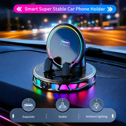 Magnetic Wireless Charging Car Phone Mount, 360° Rotating Auto-Lock Holder with RGB Ambient Light, Ultra Strong Vacuum Suction Dashboard Mount for Iphone & Android,Car Accessories for Girls