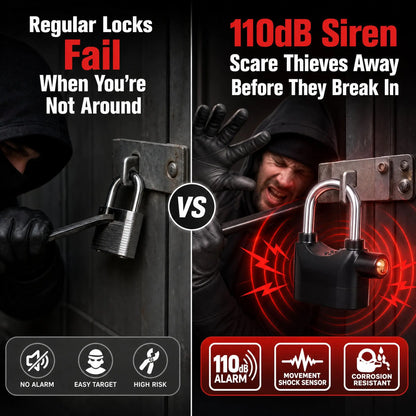 Anti-Theft Alarm Padlock with Lock Hasps, Aluminum Alloy Material，110Db Loud Siren, Heavy Duty Weatherproof Security Lock, Key/Combination Access, Vibration-Triggered Alarm for Bikes, Gates, Outdoor Use