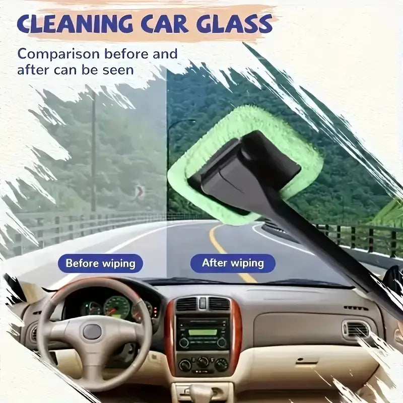 Car Window Cleaning Brush Kit, Windshield Cleaner Tool, Interior Car Glass Wiper with Long Handle, Durable & Effective Cleaning Supplies, Car Washing Kit, Car Care Products, Auto Detailing Supplies, Auto Accessories, Car Detailer
