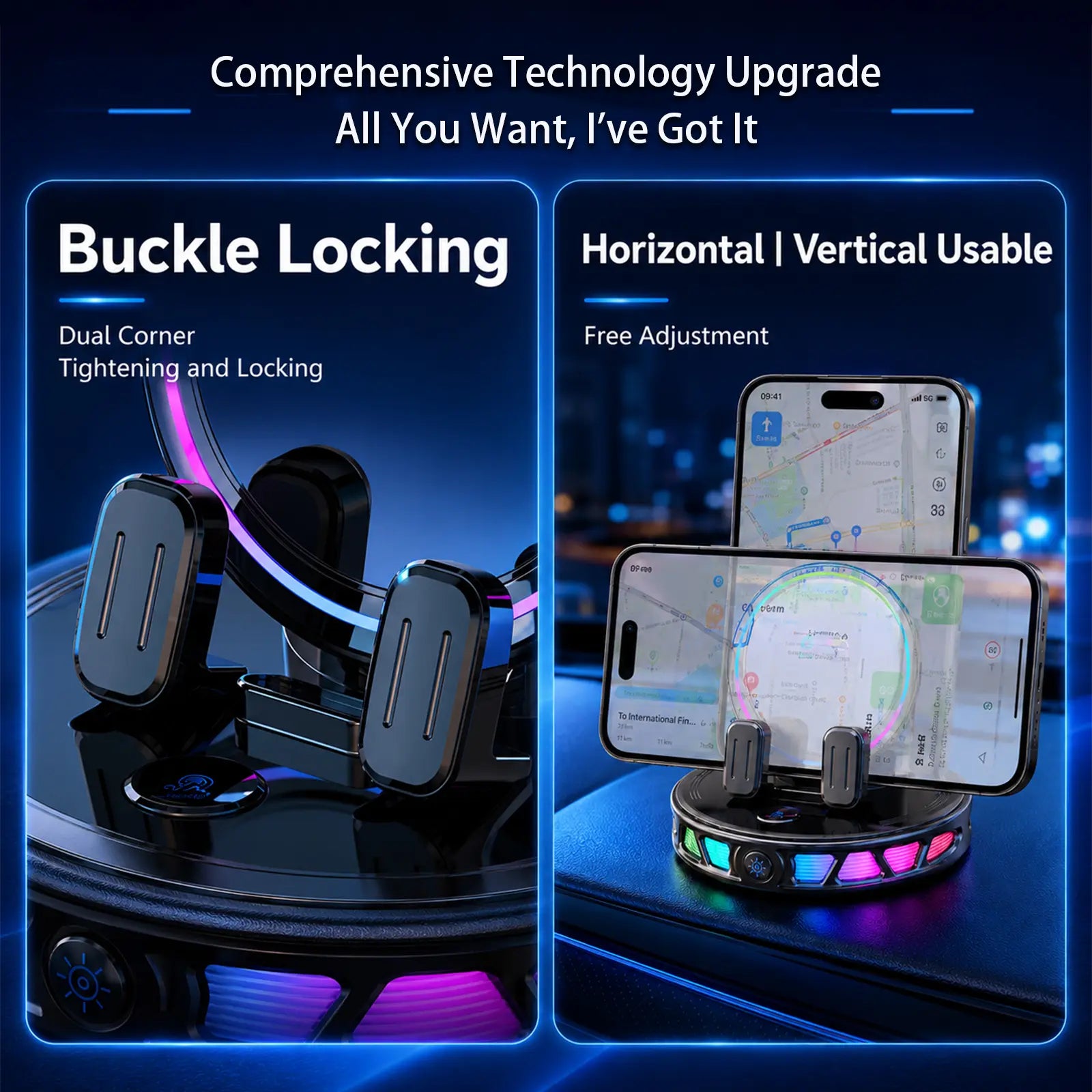 Magnetic Wireless Charging Car Phone Mount, 360° Rotating Auto-Lock Holder with RGB Ambient Light, Ultra Strong Vacuum Suction Dashboard Mount for Iphone & Android,Car Accessories for Girls