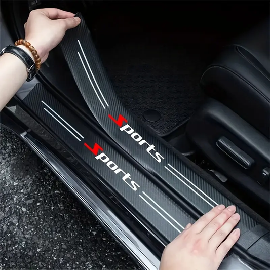 5-Piece "Sports" Pattern Carbon Fiber, Automotive Decoration Durable material resists scratches, ensuring long-lasting protection for your vehicle's thresholds.